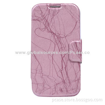 Kickstand Design Leather Case for Samsung Galaxy S4 with Wood Texture
